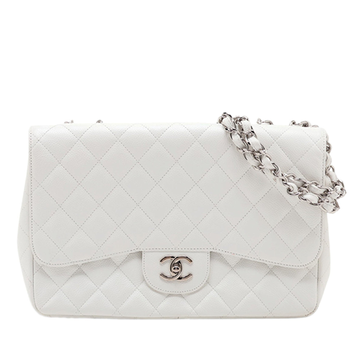 Chanel Jumbo Classic Caviar Single Flap — White
