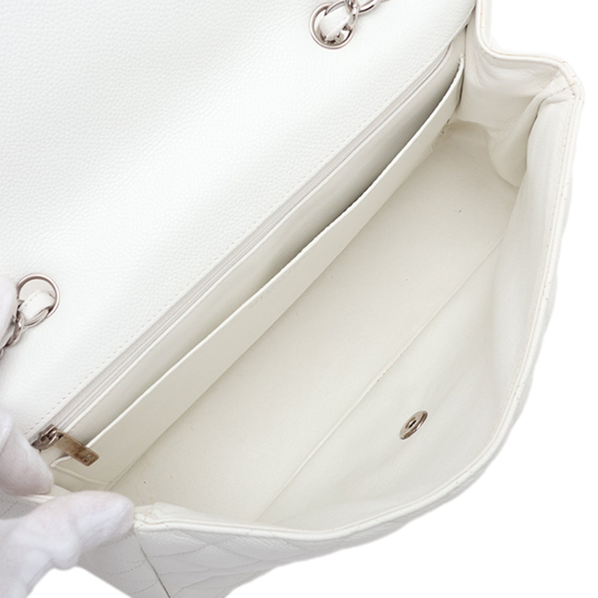 Chanel Jumbo Classic Caviar Single Flap — White