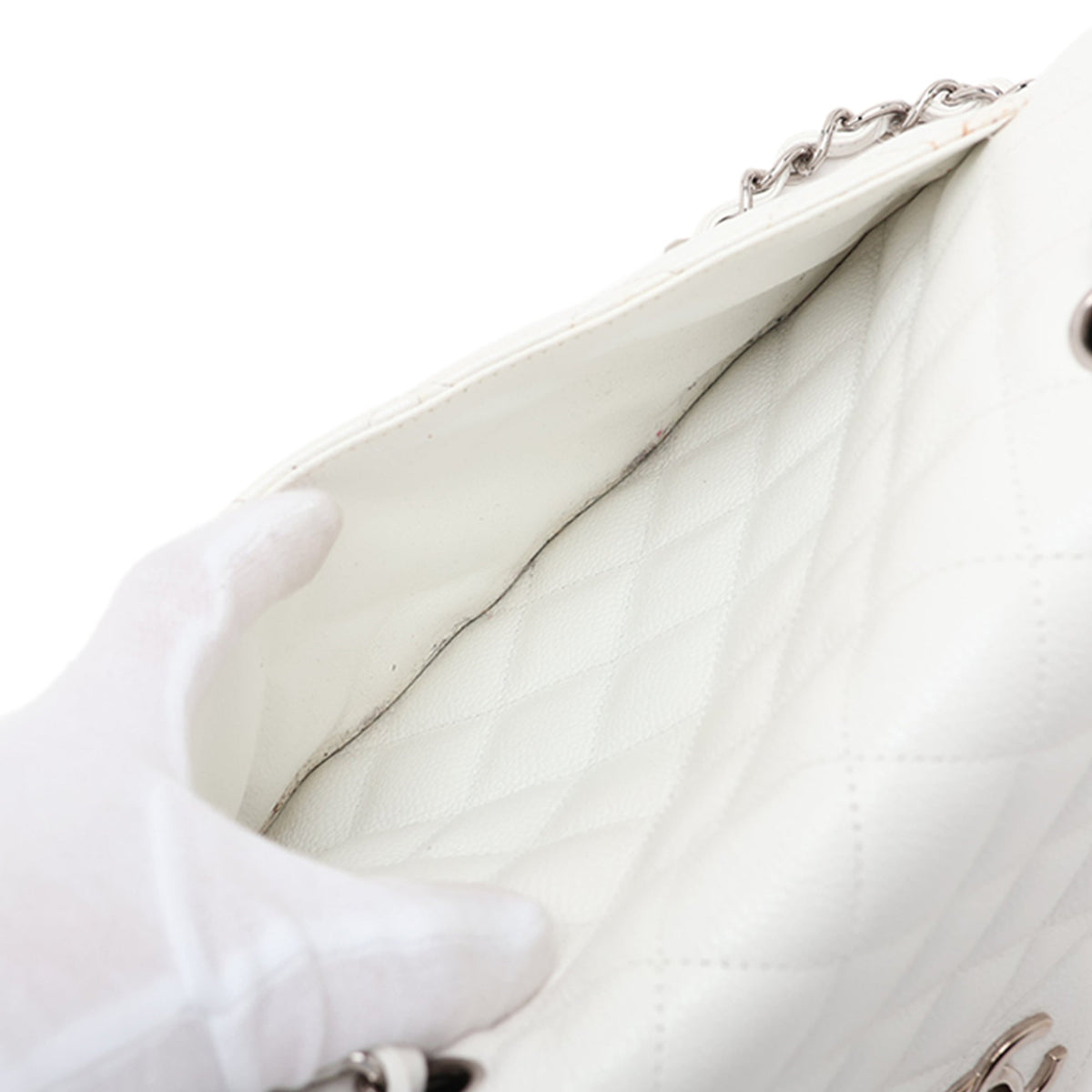 Chanel Jumbo Classic Caviar Single Flap — White