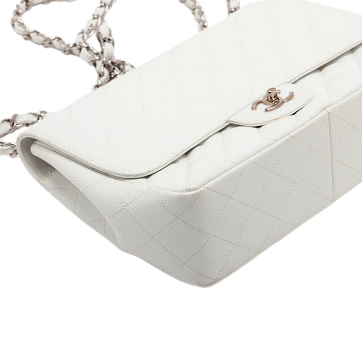 Chanel Jumbo Classic Caviar Single Flap — White