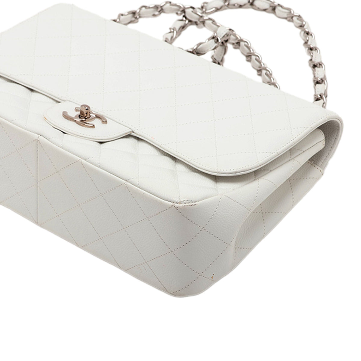 Chanel Jumbo Classic Caviar Single Flap — White