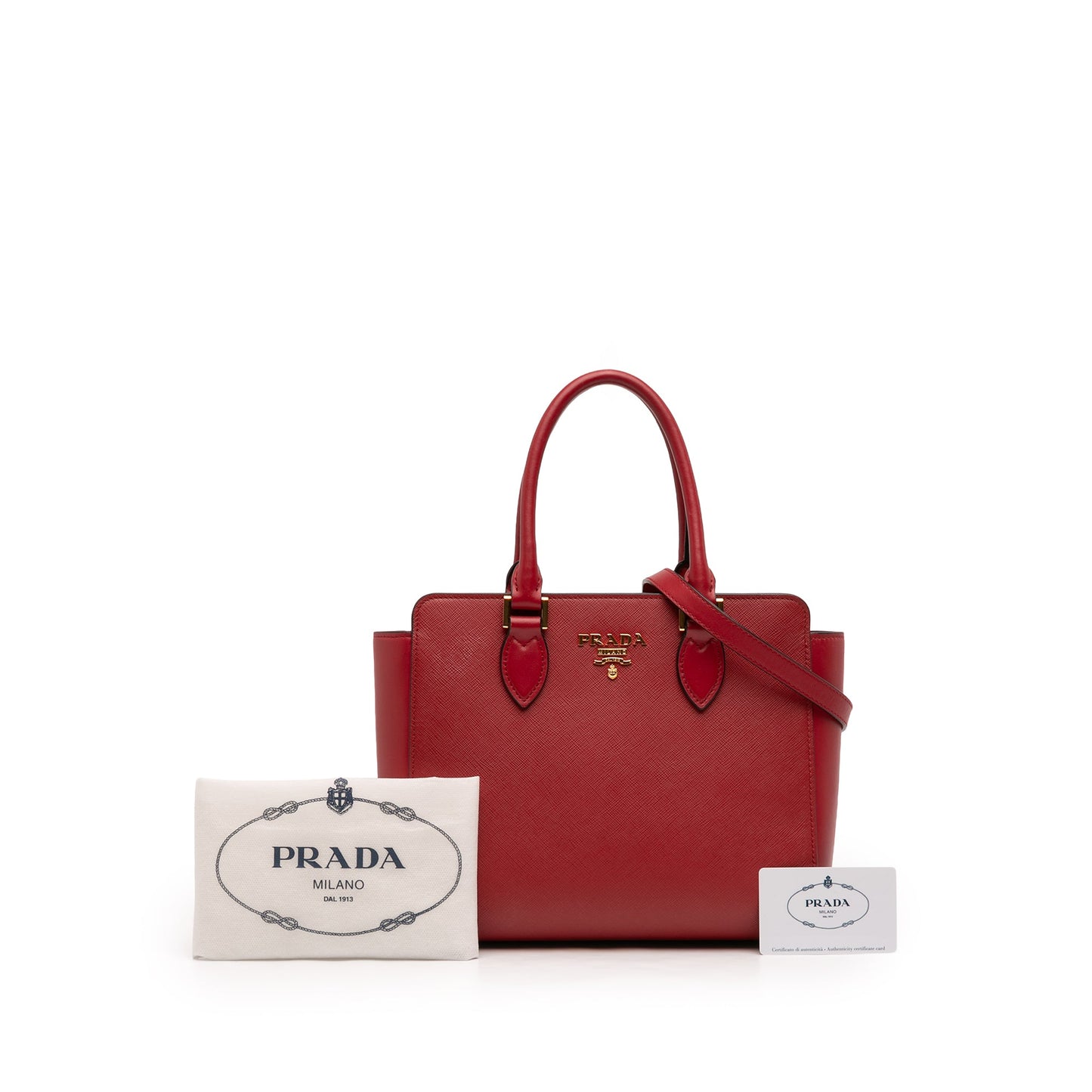 Prada Soft Calf Trimmed Saffiano Lux Zip Convertible Tote