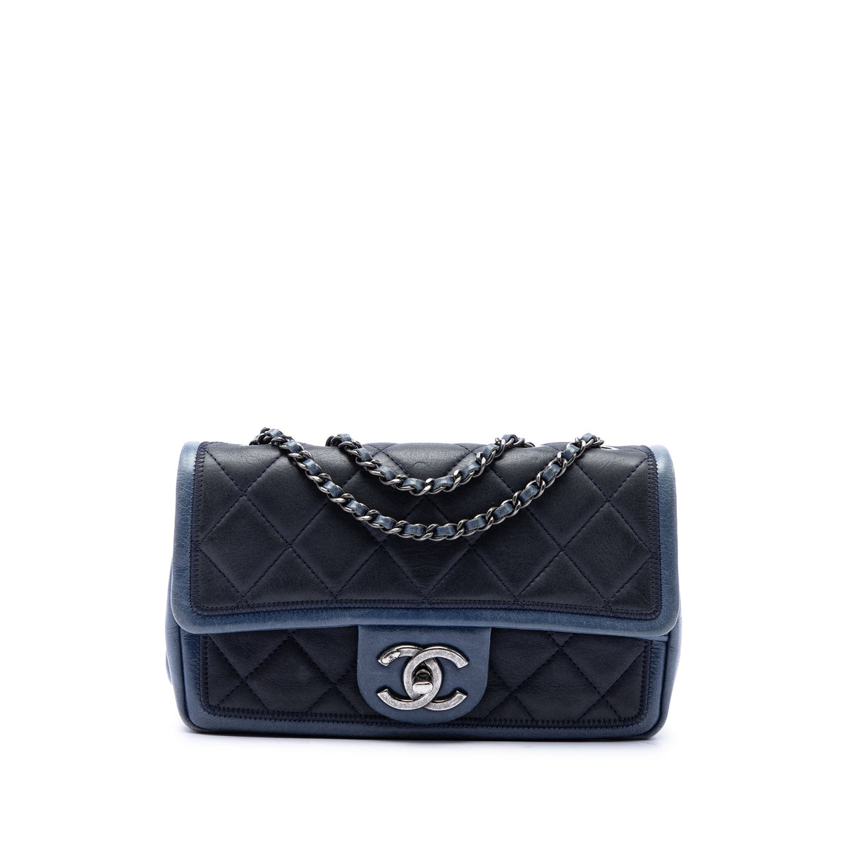 Chanel Mini Bicolor Lambskin Graphic Flap — Black