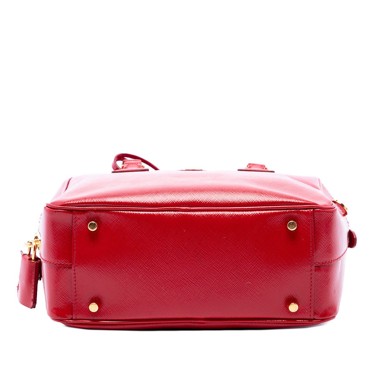 Prada Small Saffiano Vernice Square Bauletto Satchel — Red
