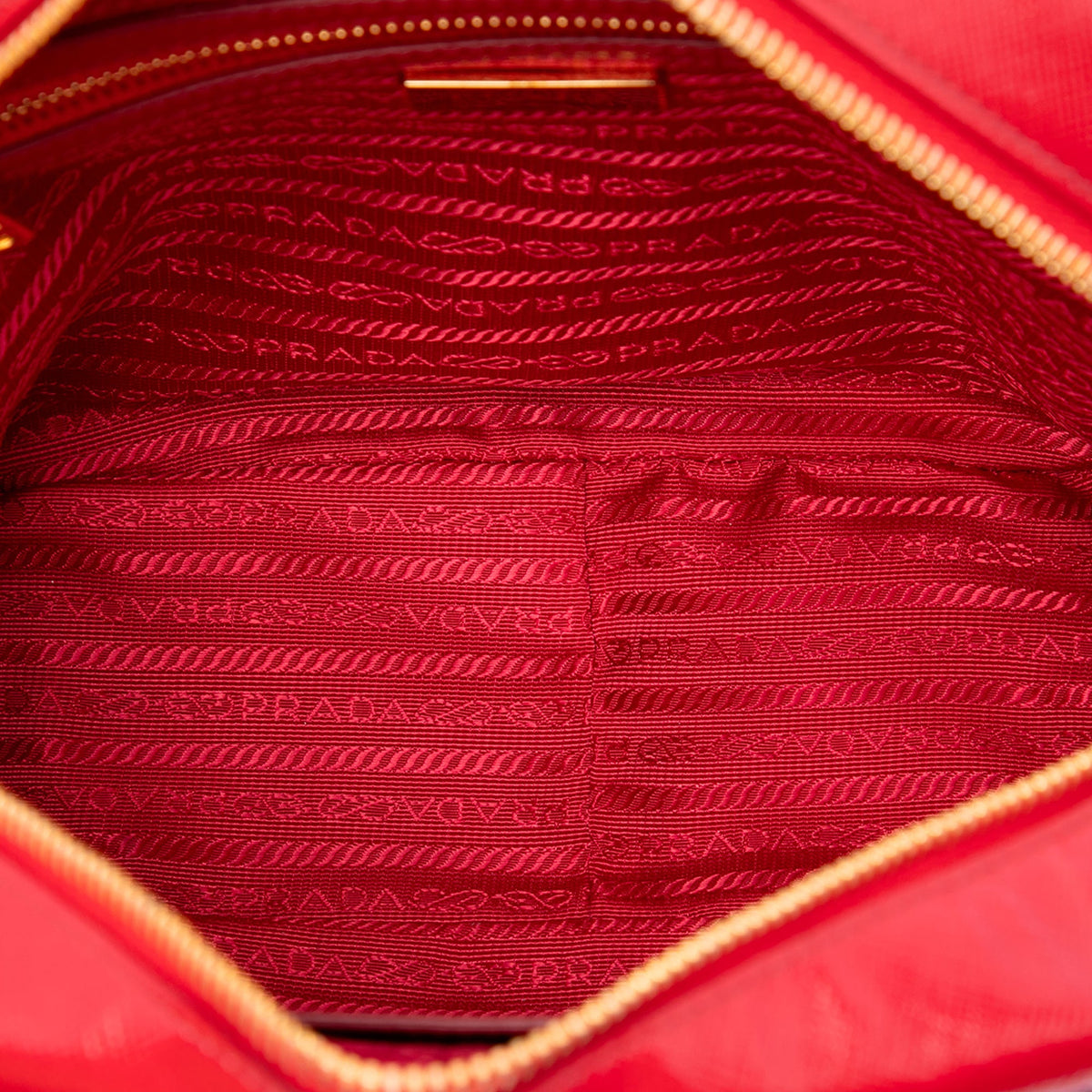 Prada Small Saffiano Vernice Square Bauletto Satchel — Red