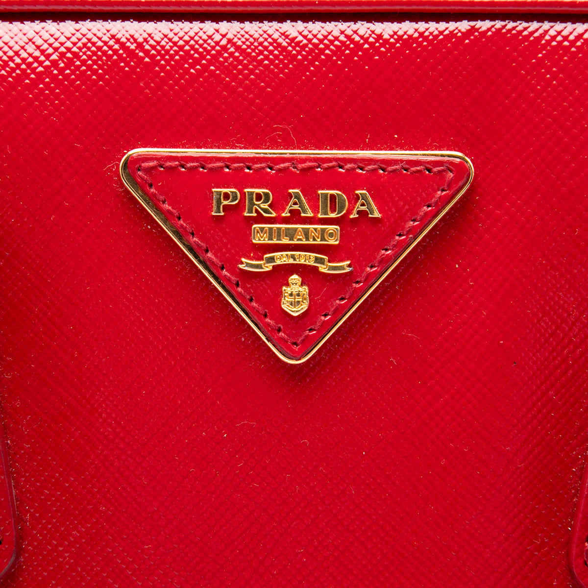 Prada Small Saffiano Vernice Square Bauletto Satchel — Red
