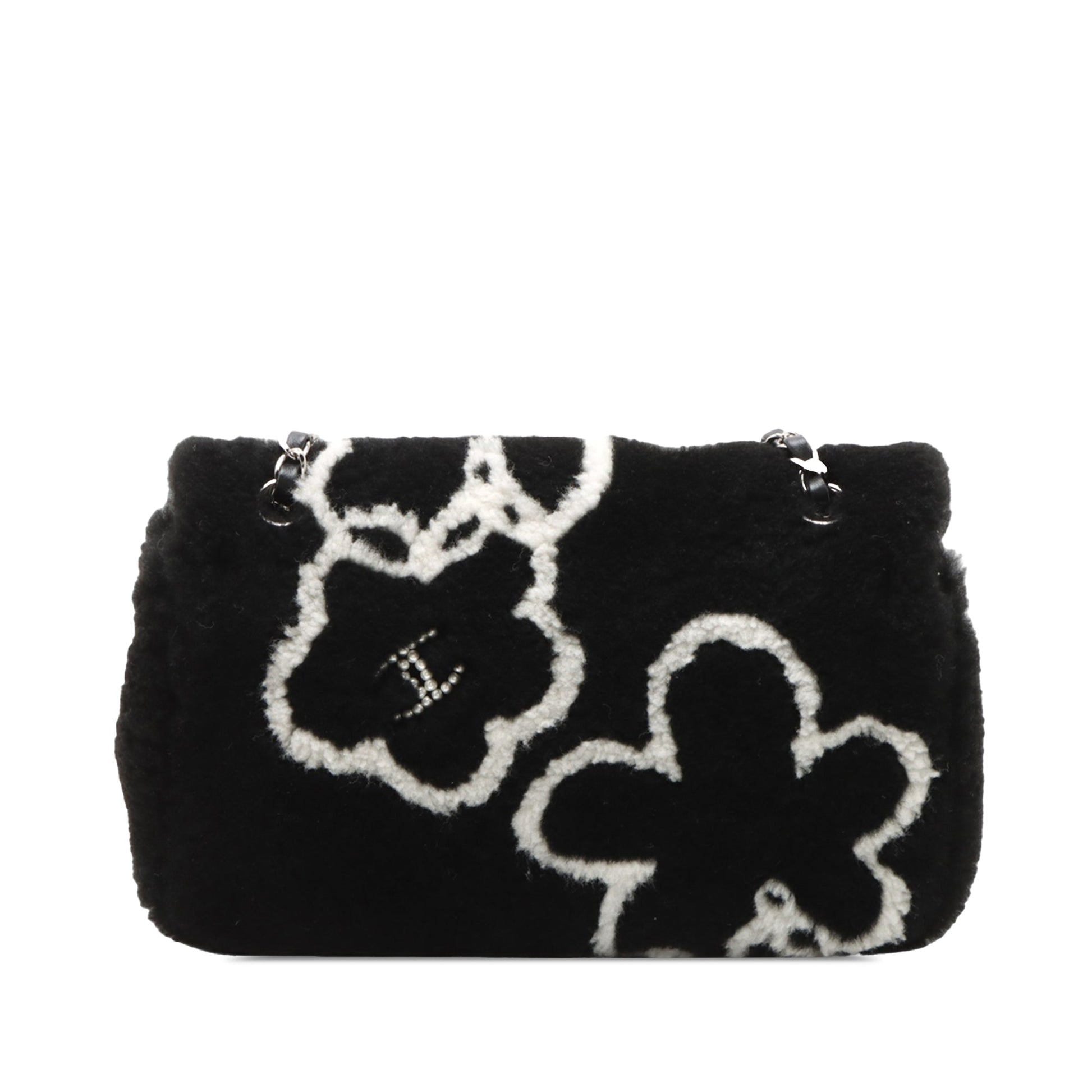 Chanel Shearling Camellia Pearl Embellished Flap