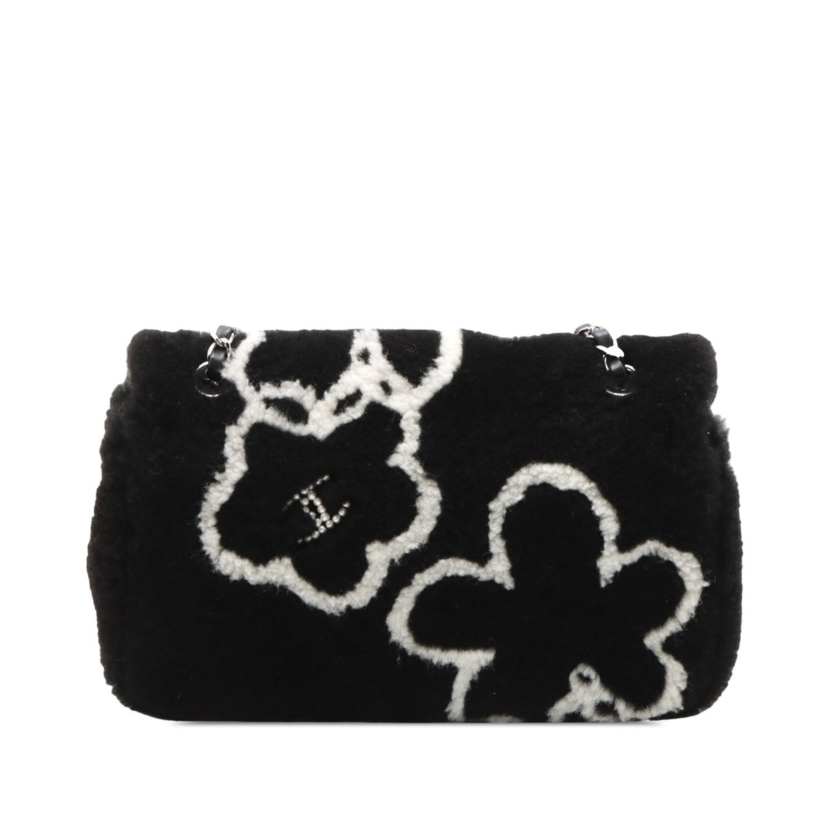 Chanel Shearling Camellia Pearl Embellished Flap
