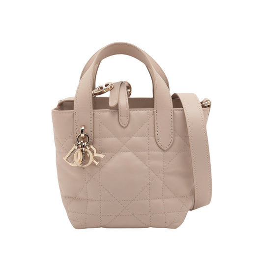 Dior Small Calfskin Macrocannage Toujours Vertical Satchel — Beige