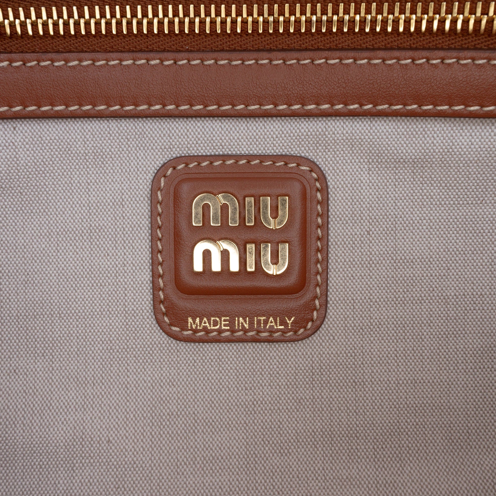 Miu Miu Large Canvas and Leather Logo Beau Handbag