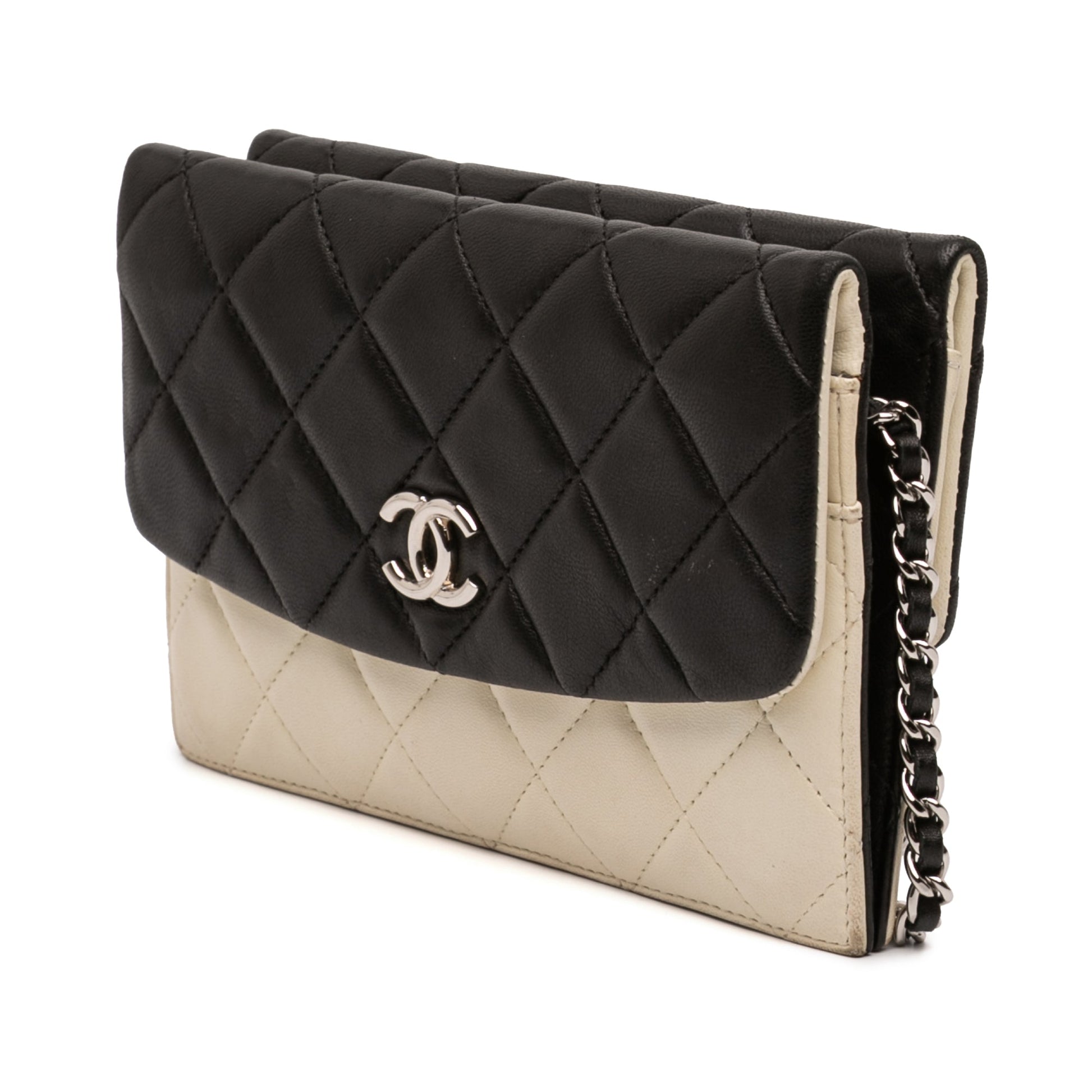 Chanel CC Bicolor Quilted Lambskin Double Sided Wallet on Chain