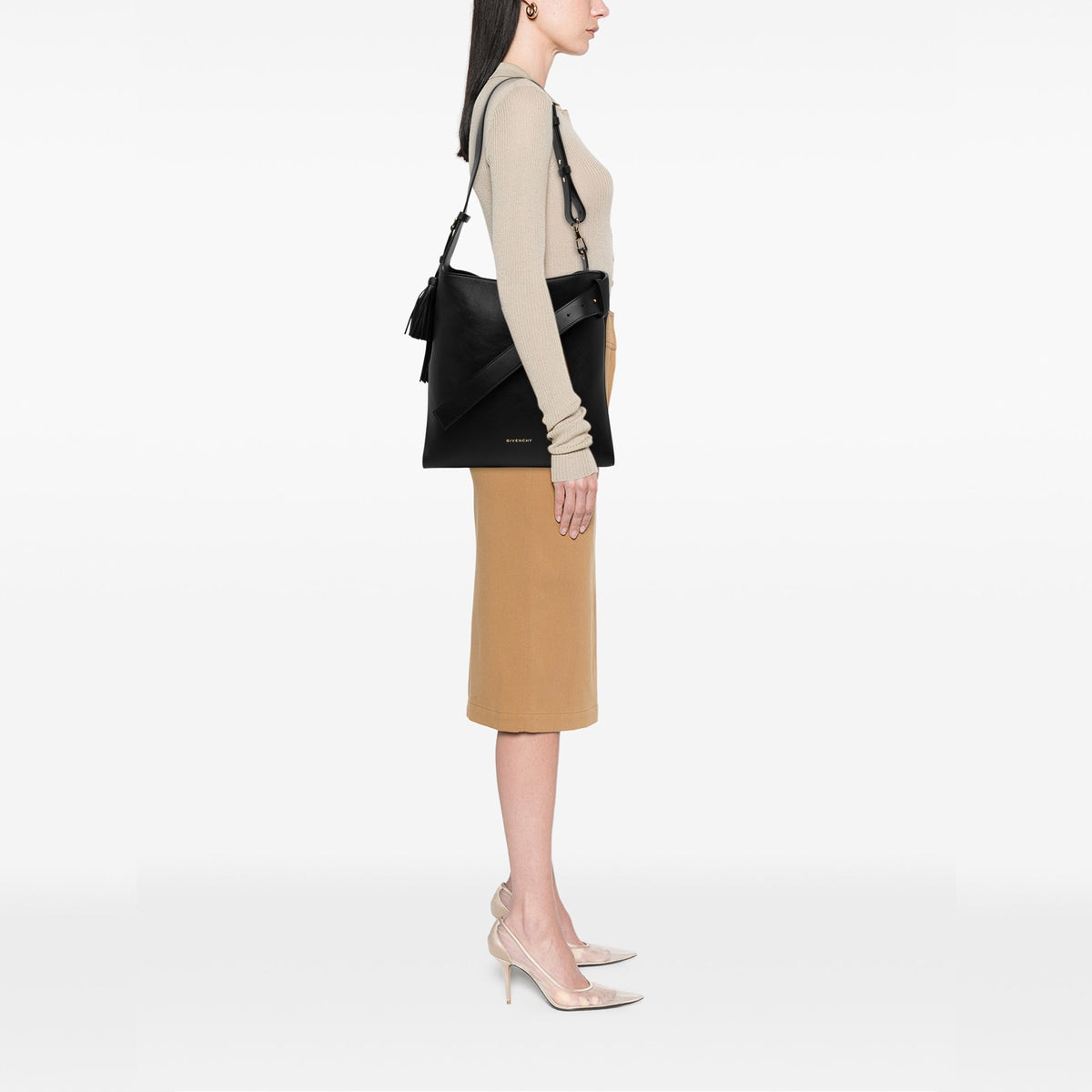 Givenchy Medium Leather Belted Shoulder Bag — Black