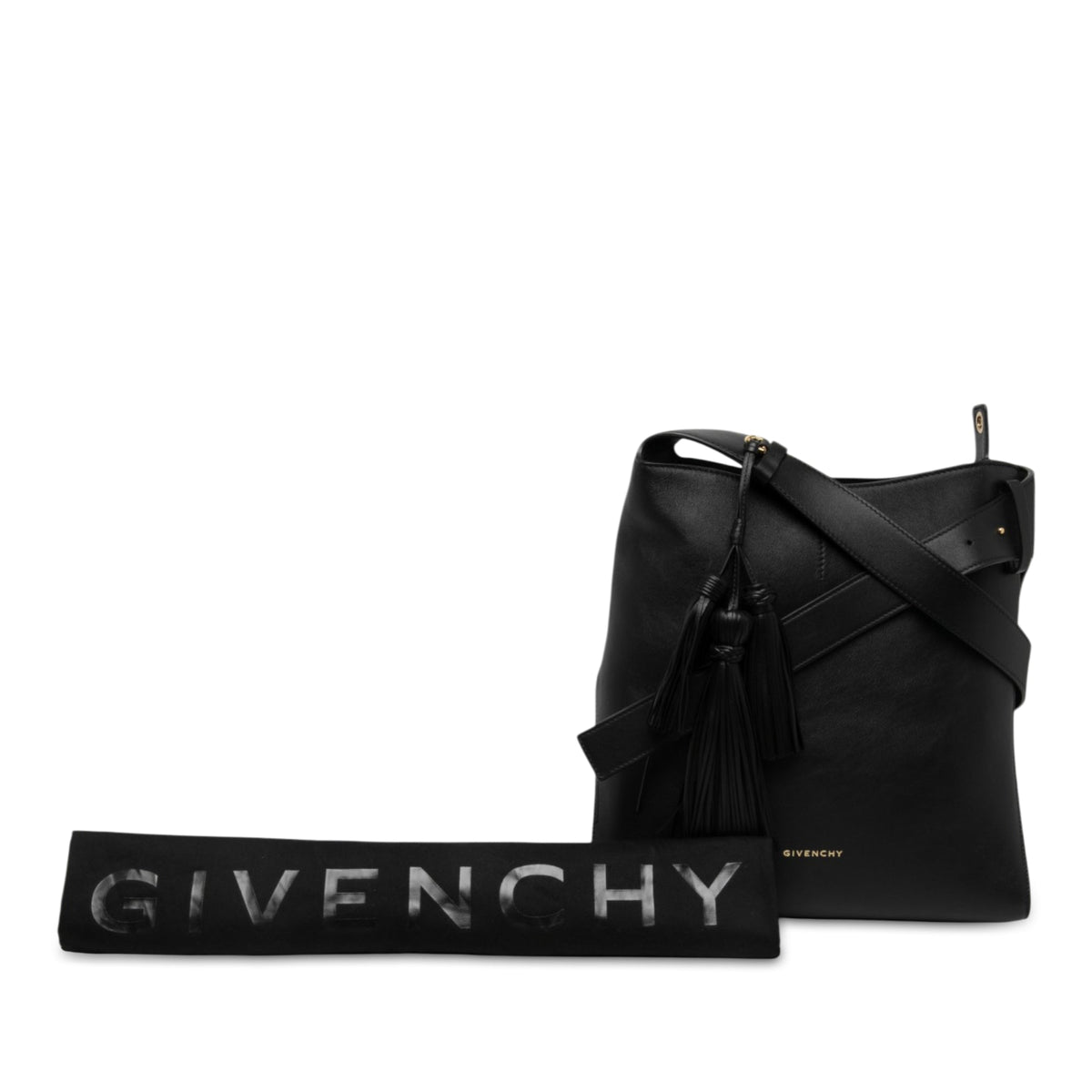 Givenchy Medium Leather Belted Shoulder Bag — Black