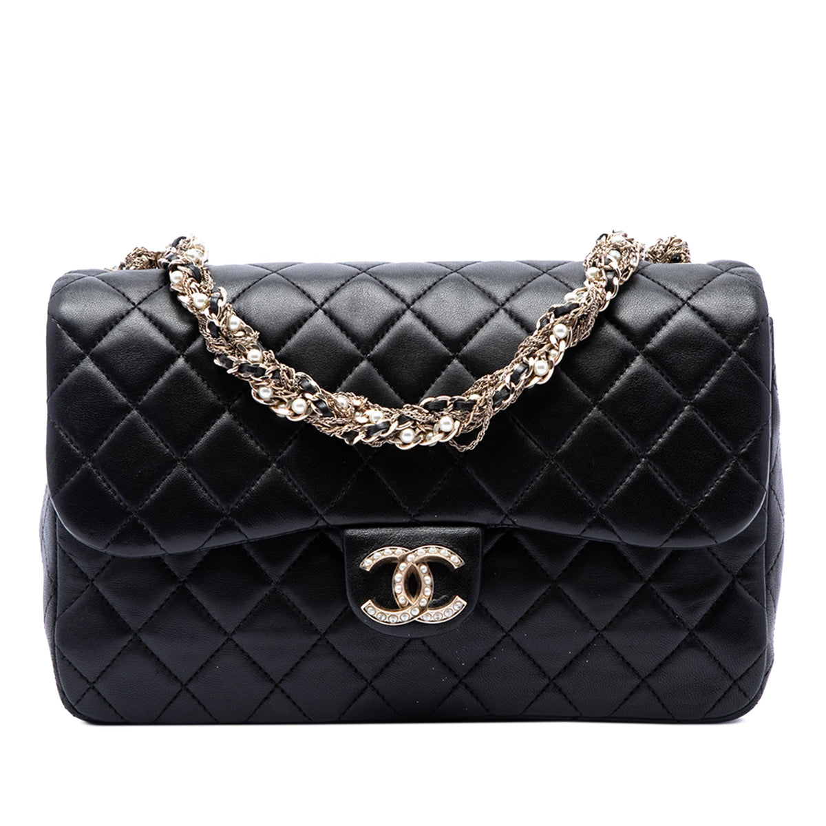 Chanel Medium Quilted Lambskin Westminster Pearl Flap — Black