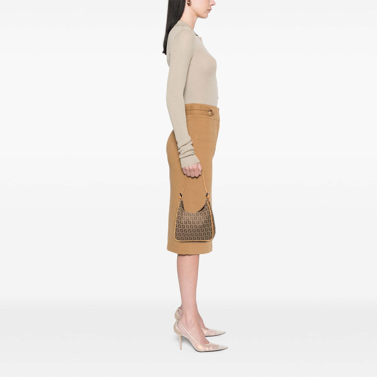 Fendi Zucchino Canvas Shoulder Bag — Beige