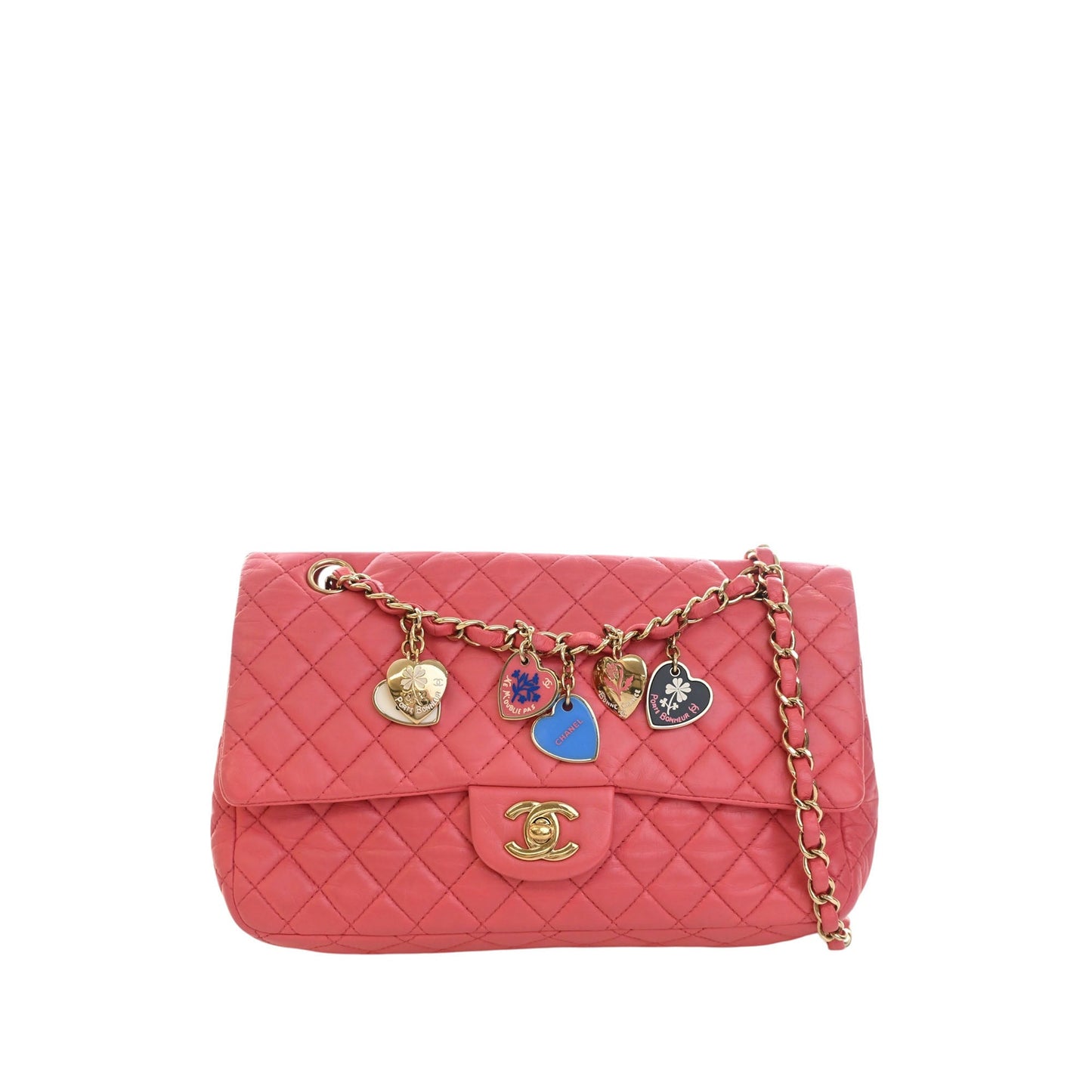 Chanel Medium Classic Lambskin Valentines Heart Charms Single Flap