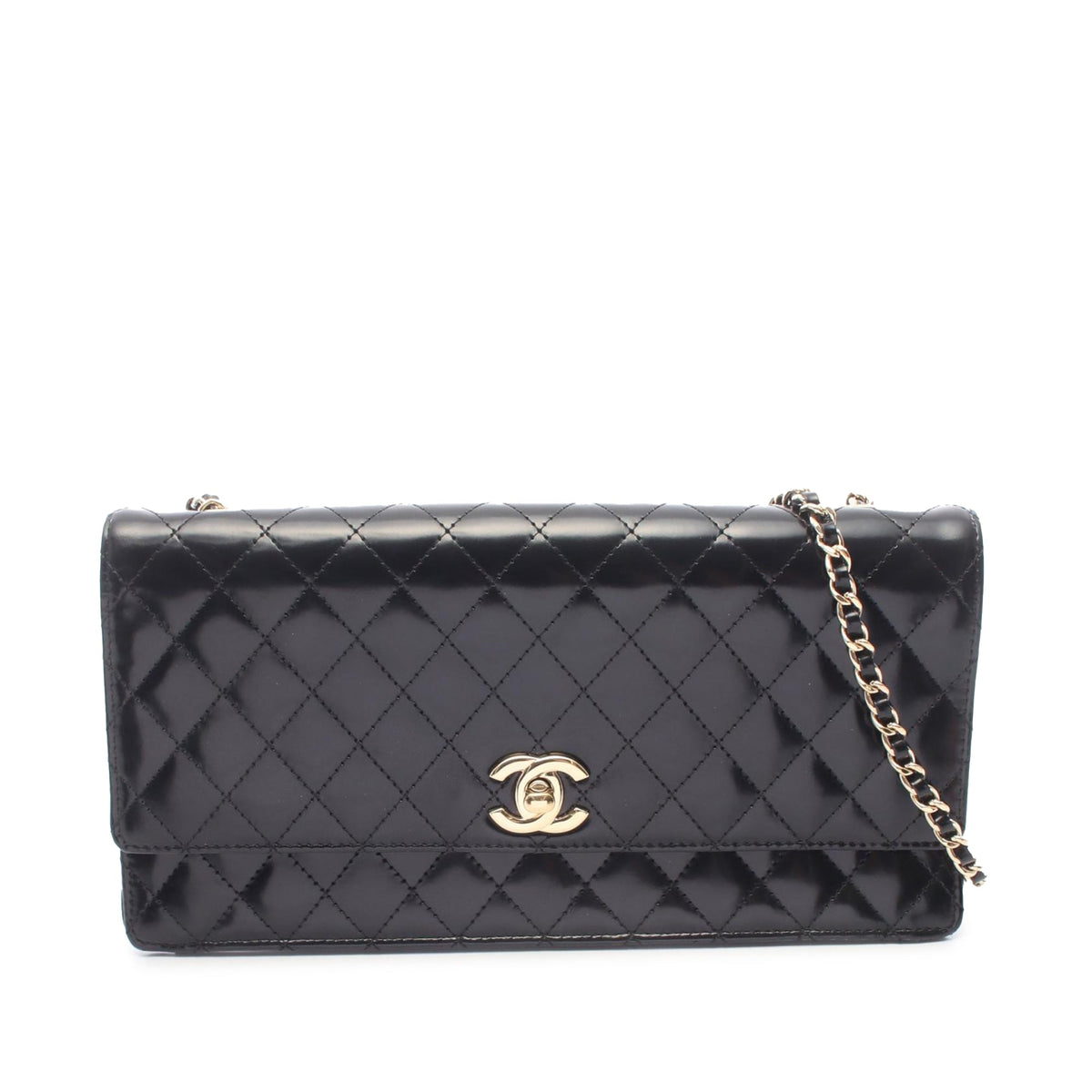 Chanel CC Quilted Patent East West Flap Clutch with Chain