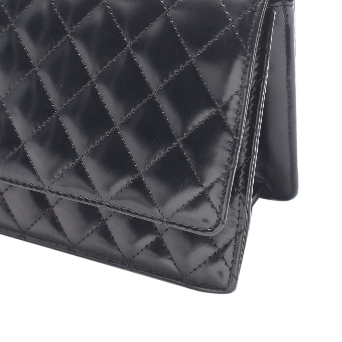 Chanel CC Quilted Patent East West Flap Clutch with Chain