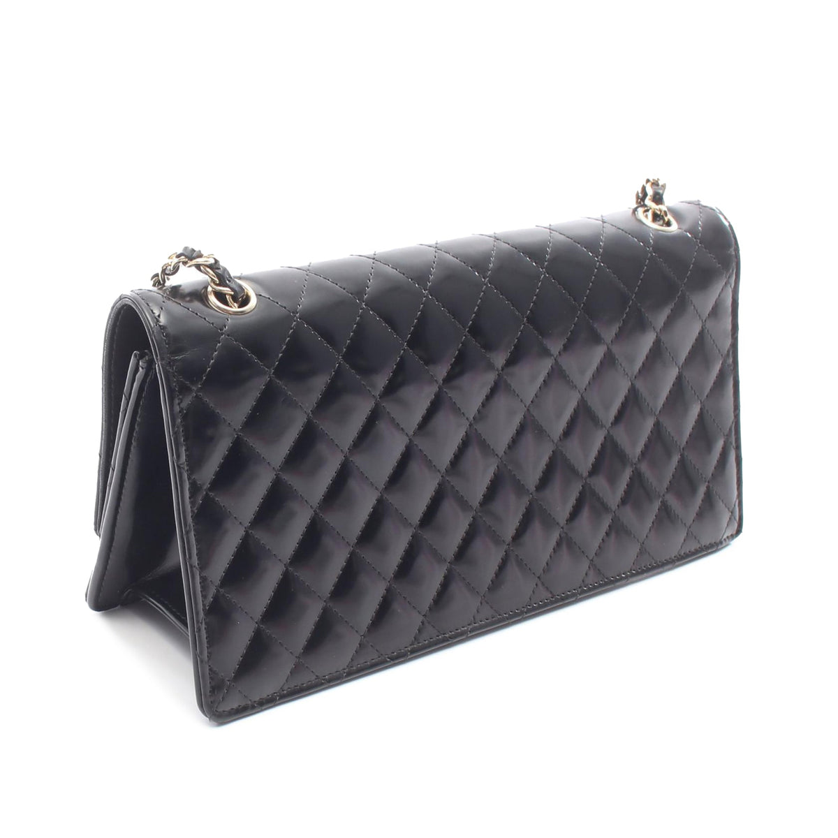 Chanel CC Quilted Patent East West Flap Clutch with Chain