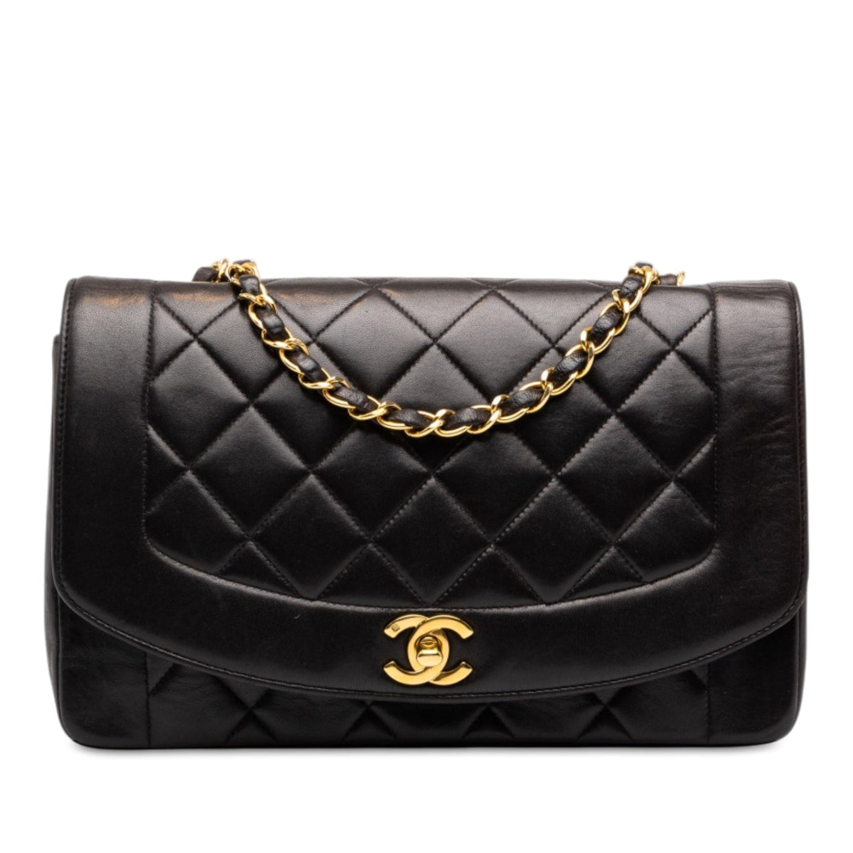 Chanel Small Quilted Lambskin Diana Single Flap — Black