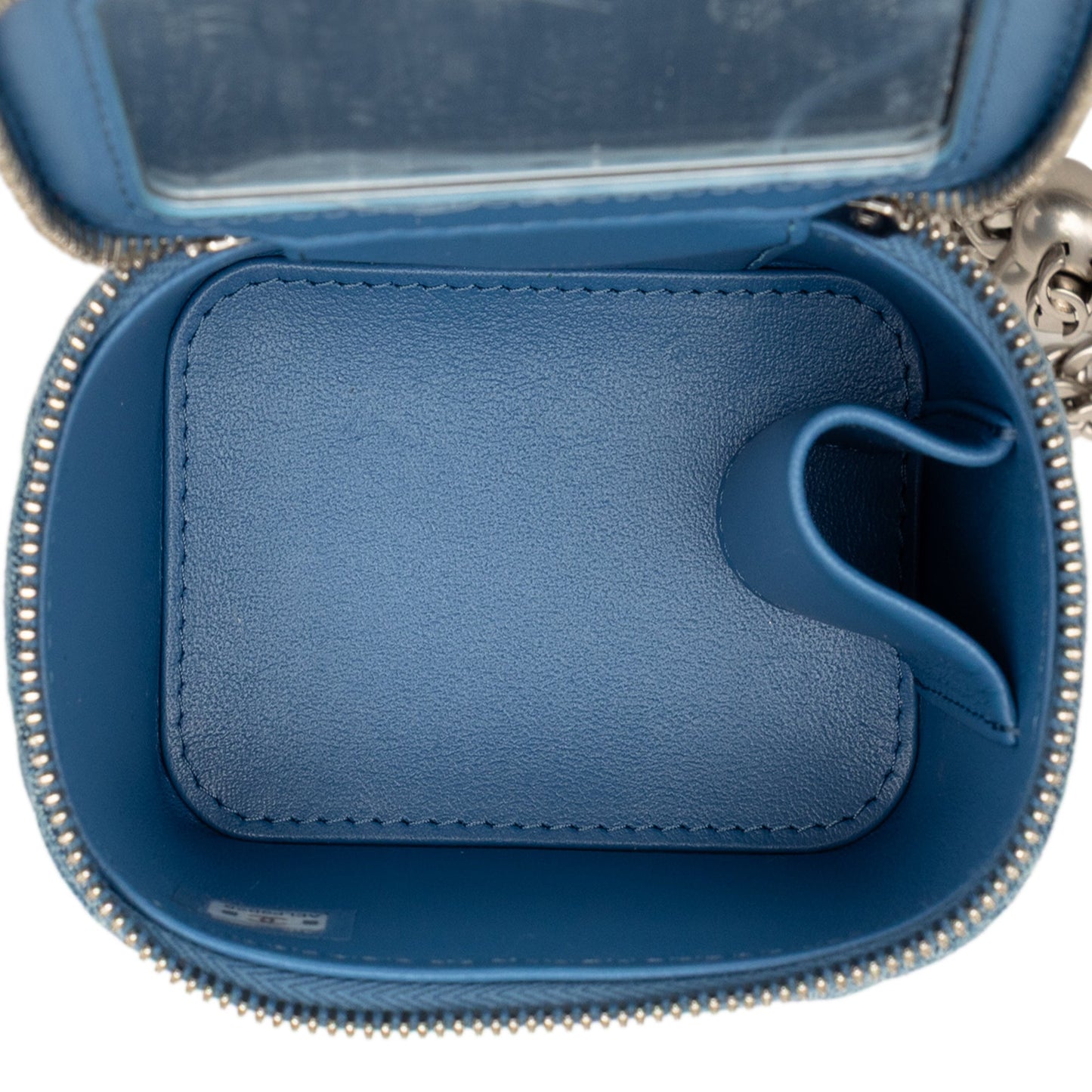 Chanel Mini Quilted Denim Camellia Sweetheart Vanity Case With Chain
