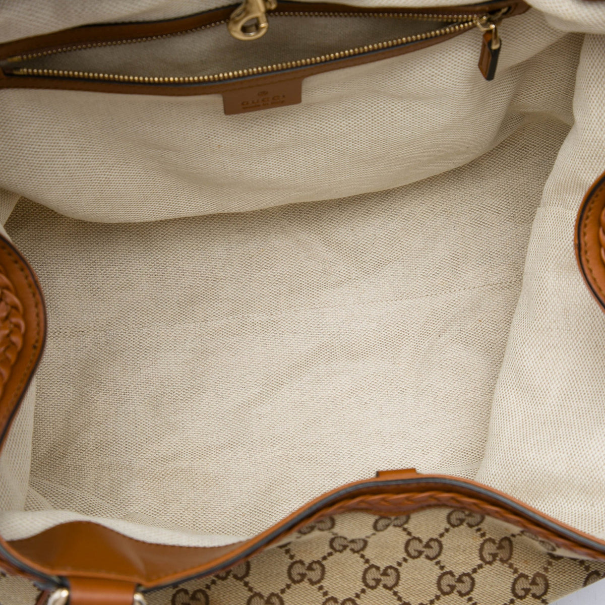 Gucci Medium GG Canvas Brick Lane Tote — Beige
