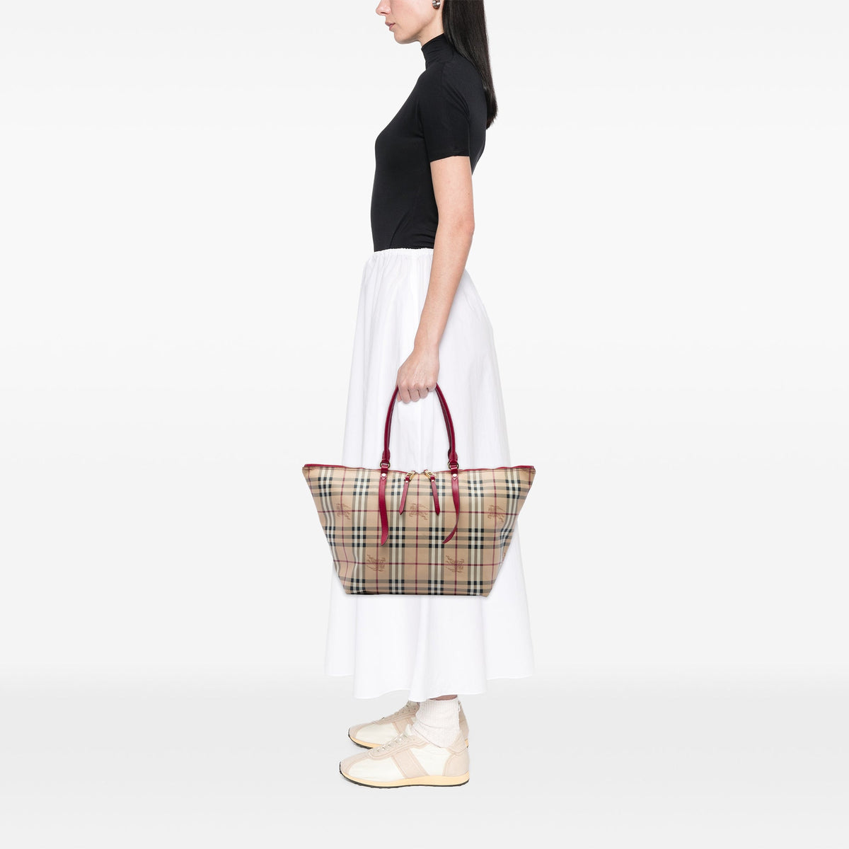 Burberry Small Haymarket Check Coated Canvas Salisbury Tote — Beige
