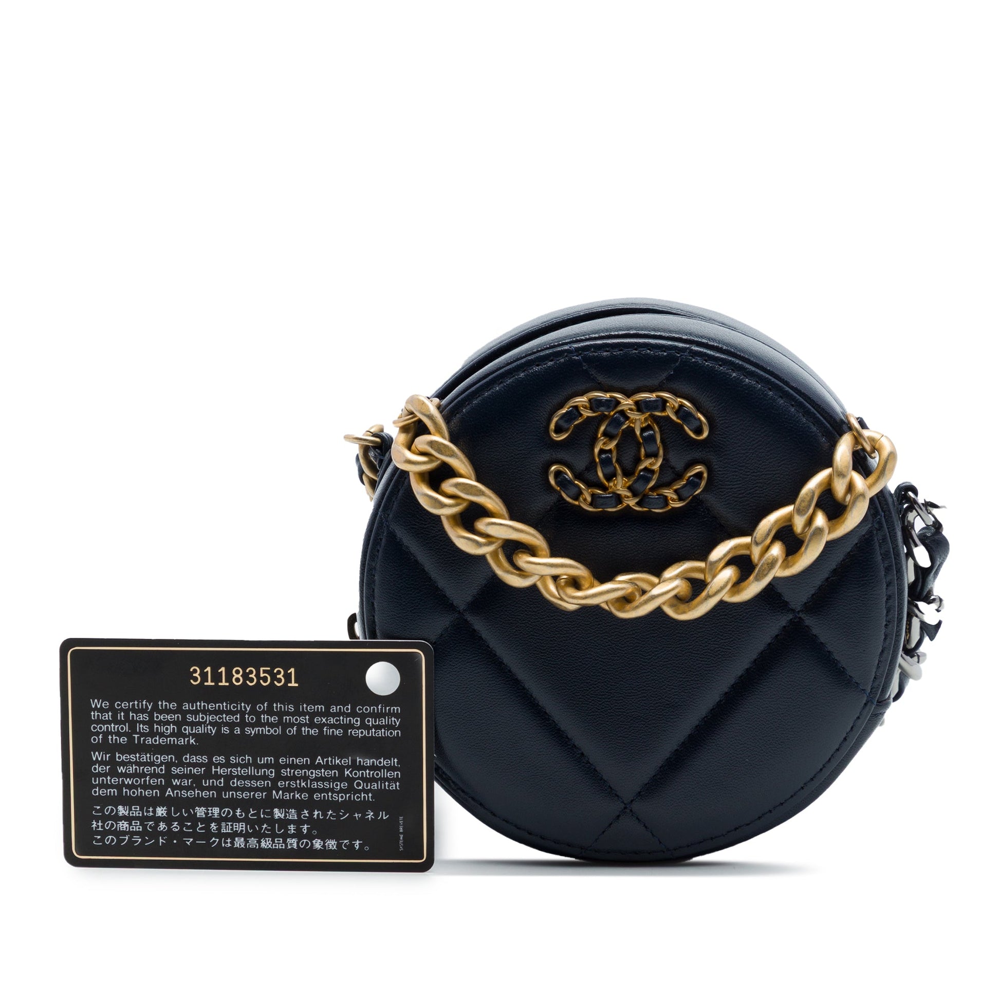Chanel Lambskin 19 Round Clutch with Chain