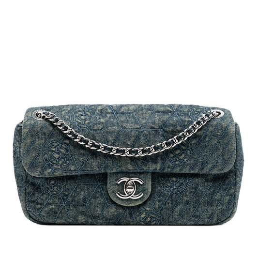 Chanel Medium Embroidered Denim Camellia Flap
