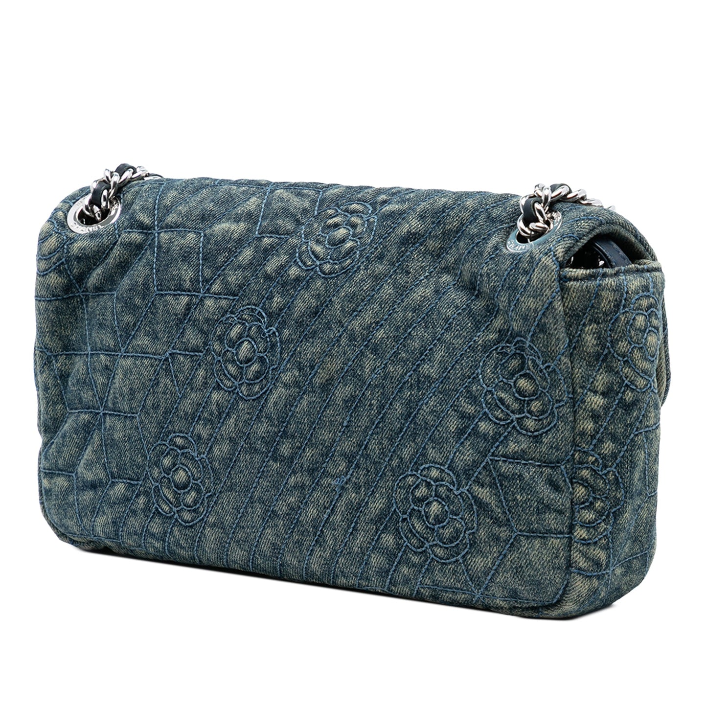 Chanel Medium Embroidered Denim Camellia Flap