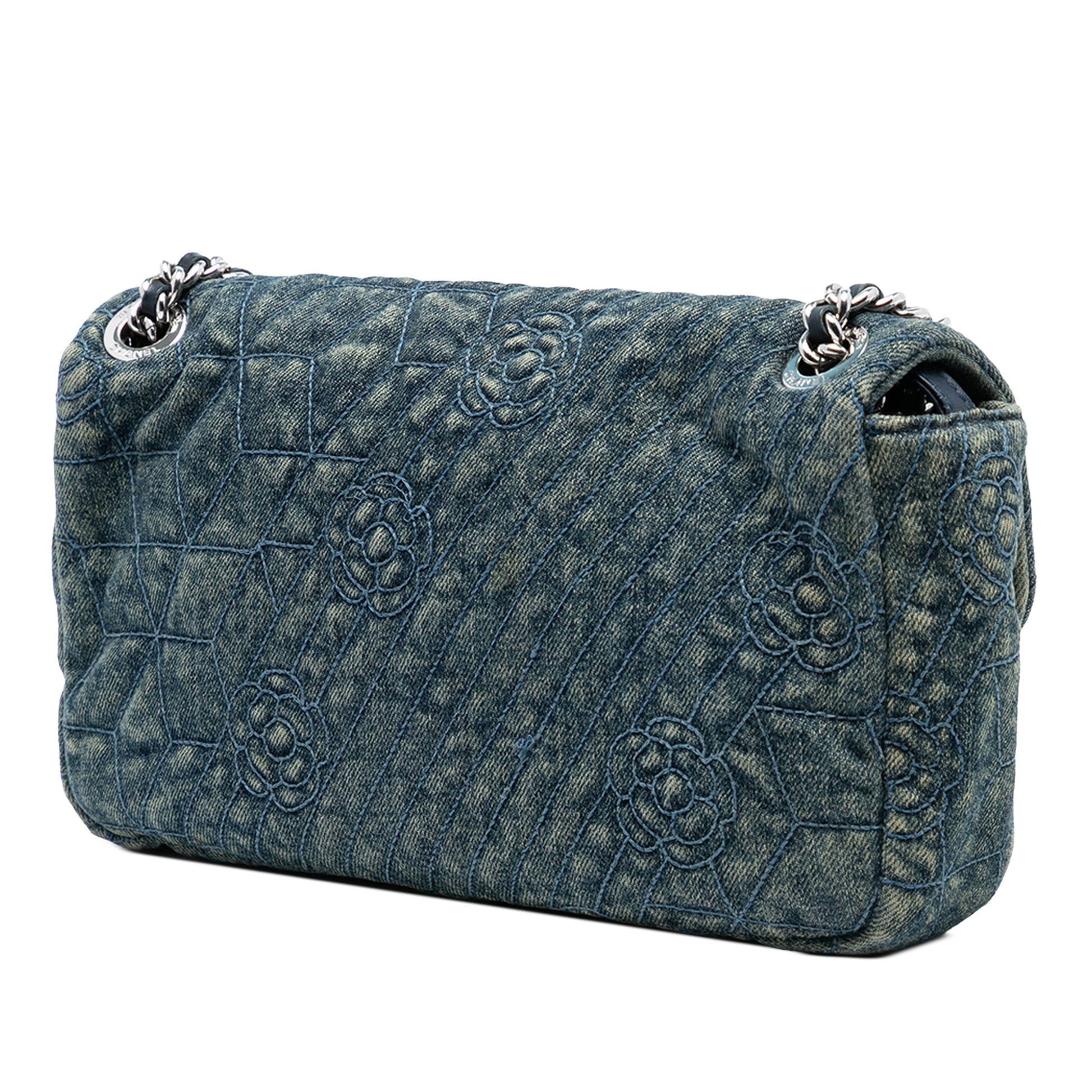 Chanel Medium Embroidered Denim Camellia Flap