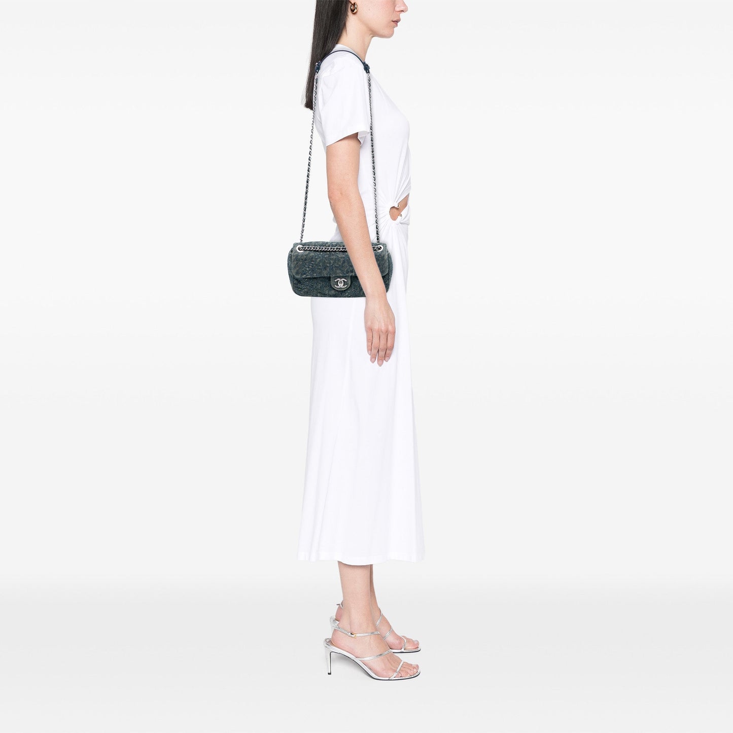 Chanel Medium Embroidered Denim Camellia Flap