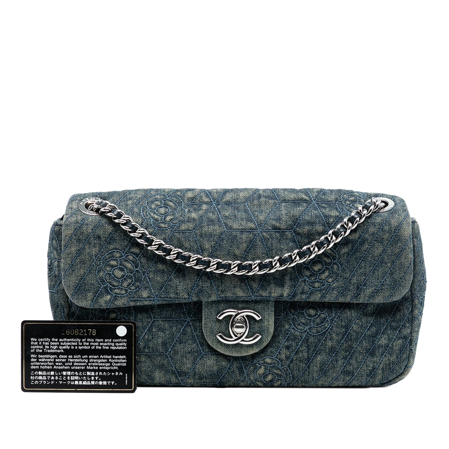 Chanel Medium Embroidered Denim Camellia Flap