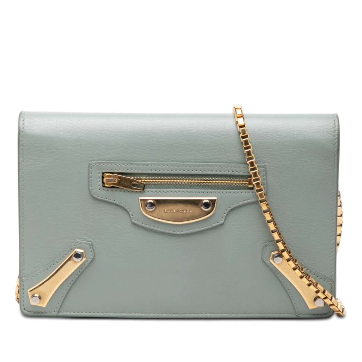 Balenciaga Goatskin Motocross Metallic Edge Wallet on Chain