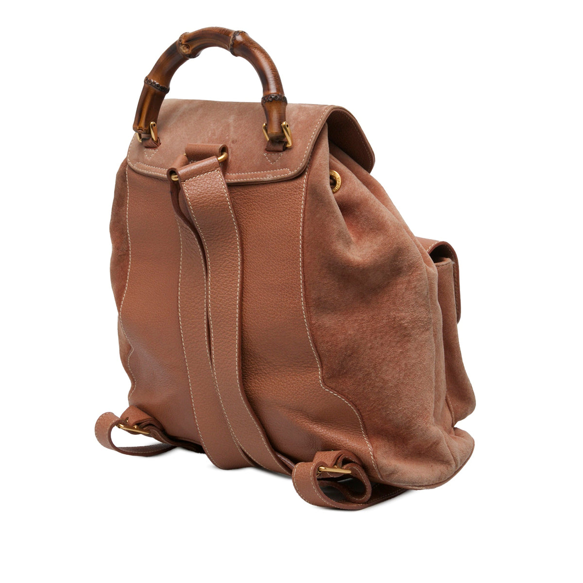 Gucci Large Suede Bamboo Drawstring Backpack — Brown