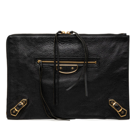 Balenciaga Medium Goatskin Motocross Classic Metallic Edge Clutch