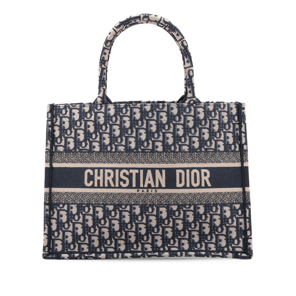 Dior Medium Oblique Embroidered Canvas Book Tote — Blue