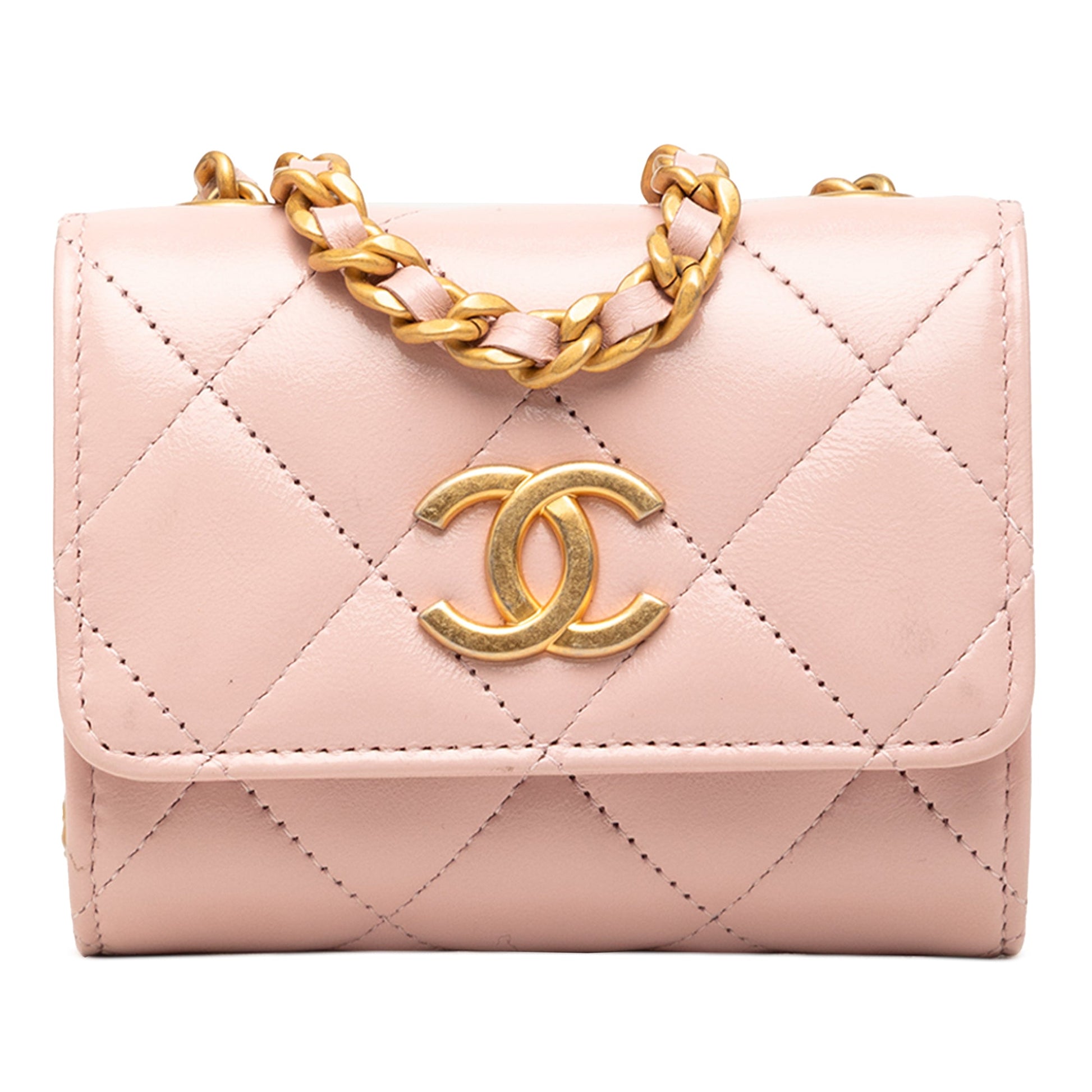 Chanel CC Quilted Lambskin Medallion Clutch With Chain