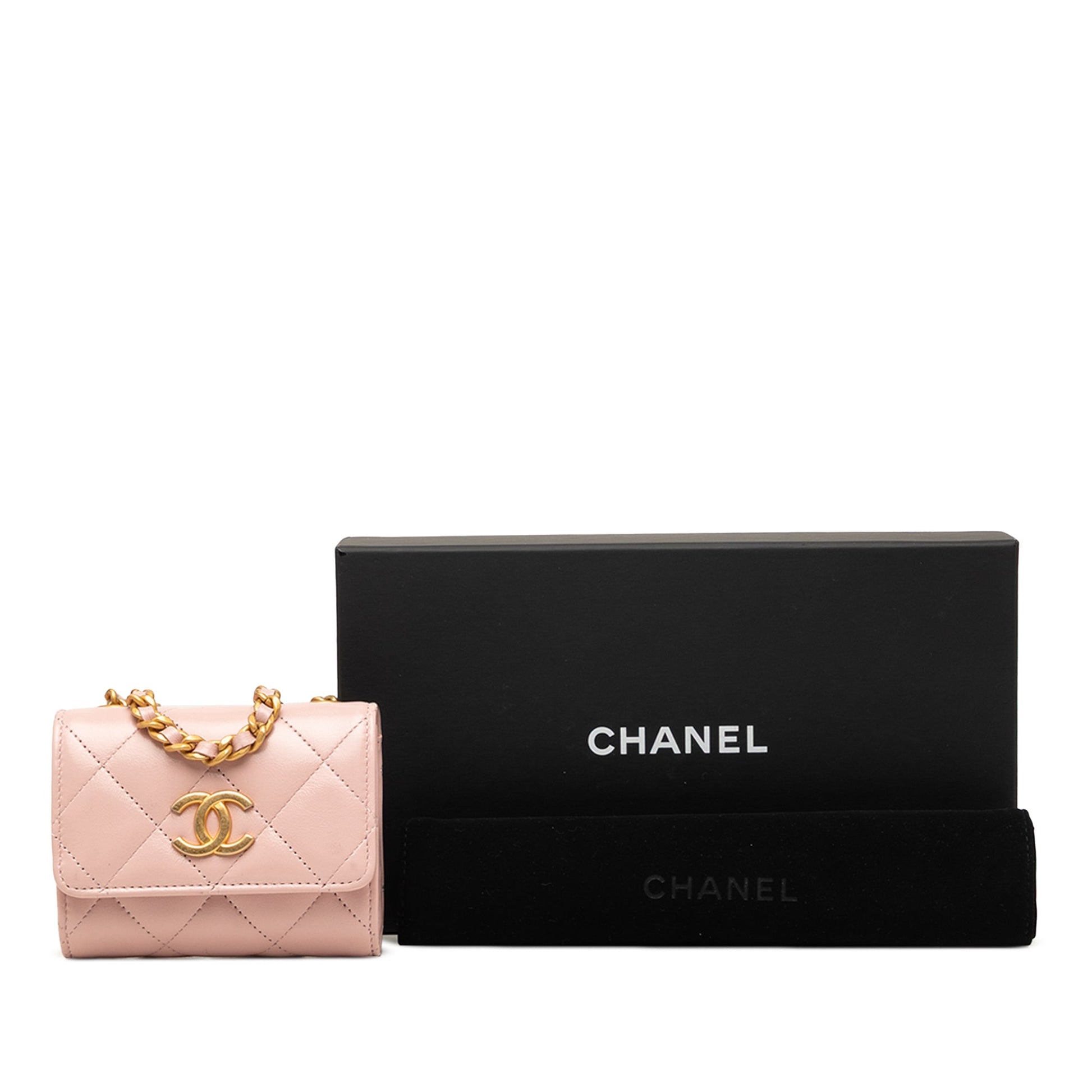 Chanel CC Quilted Lambskin Medallion Clutch With Chain