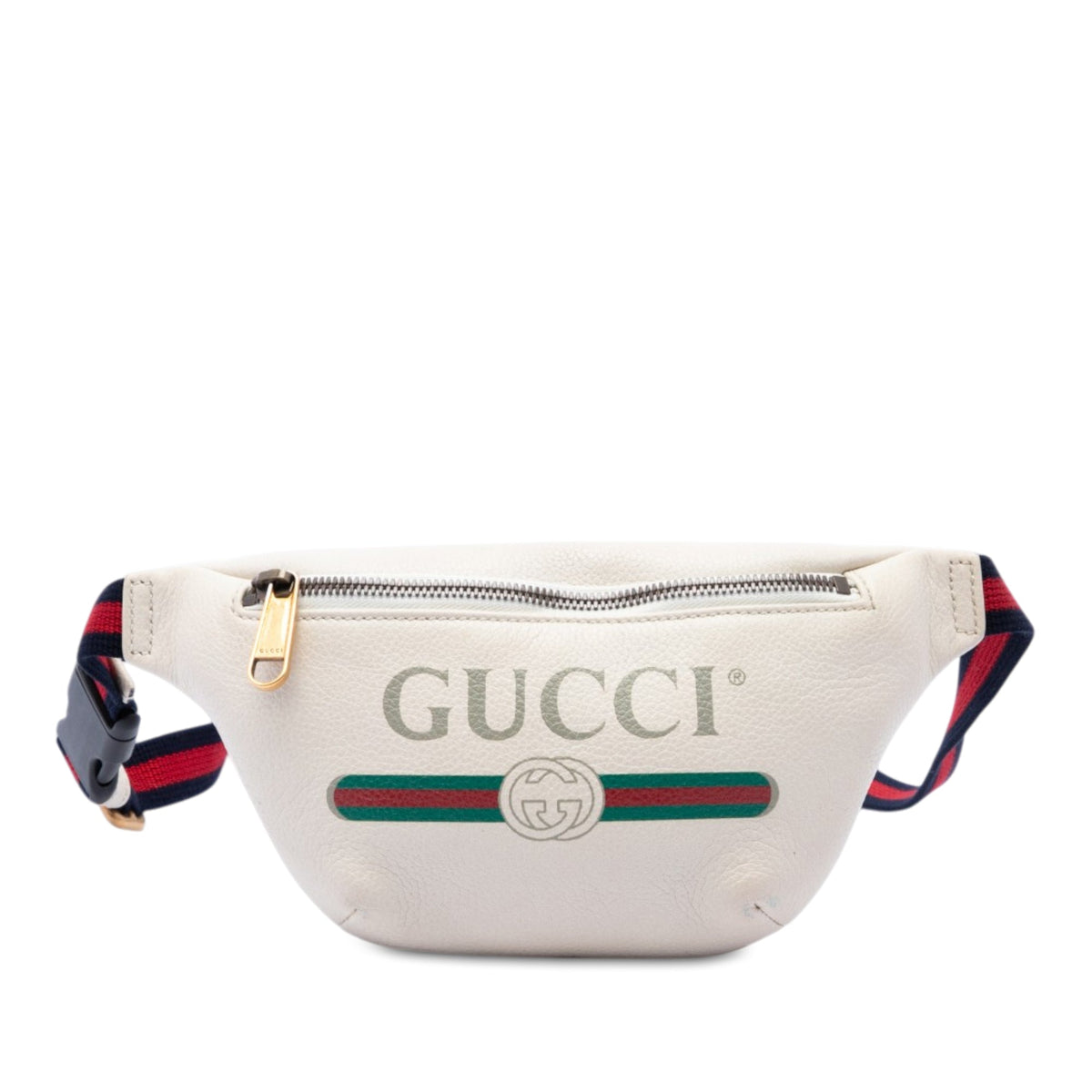 Gucci Small Grained Calfskin Web Logo Belt Bag — White