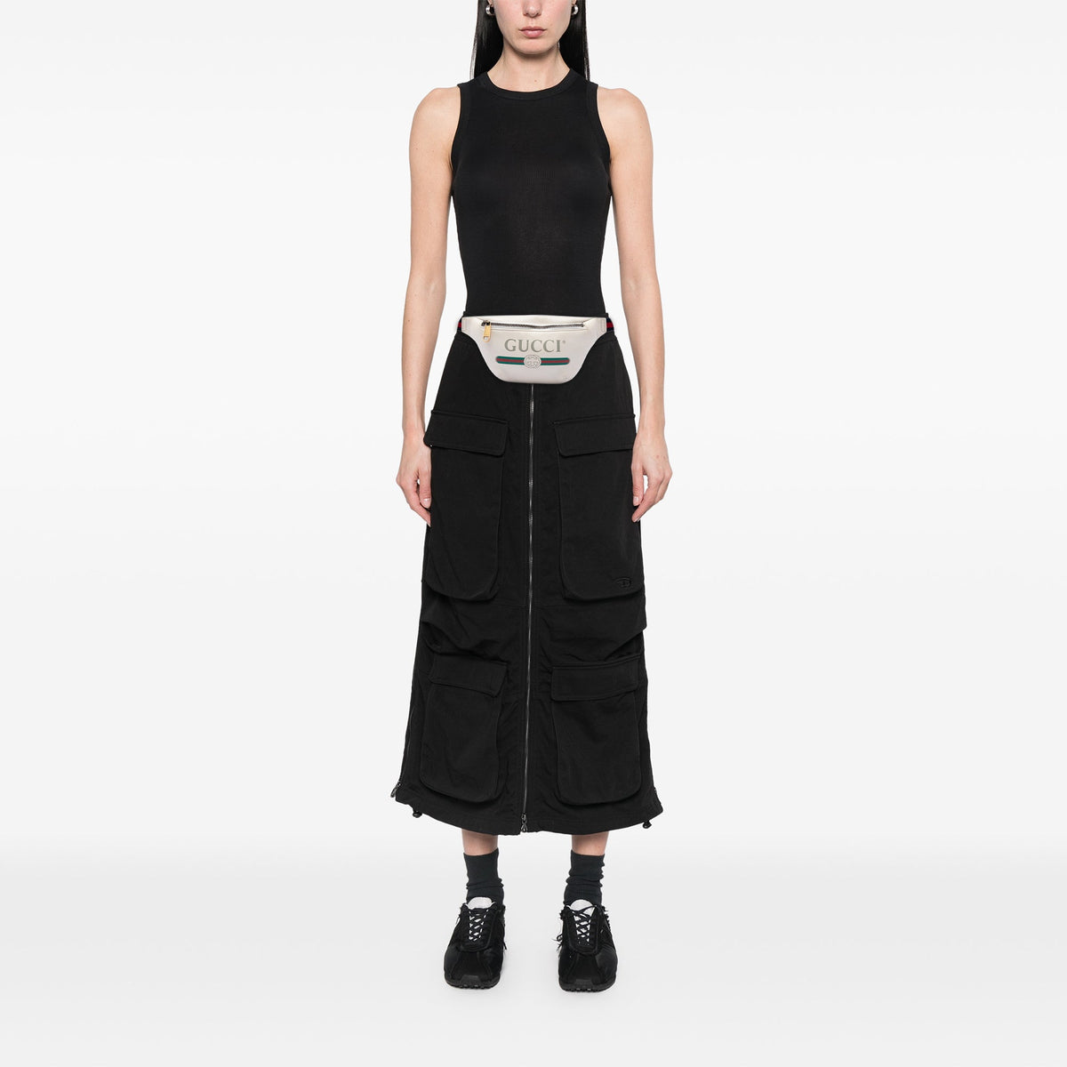 Gucci Small Grained Calfskin Web Logo Belt Bag — White