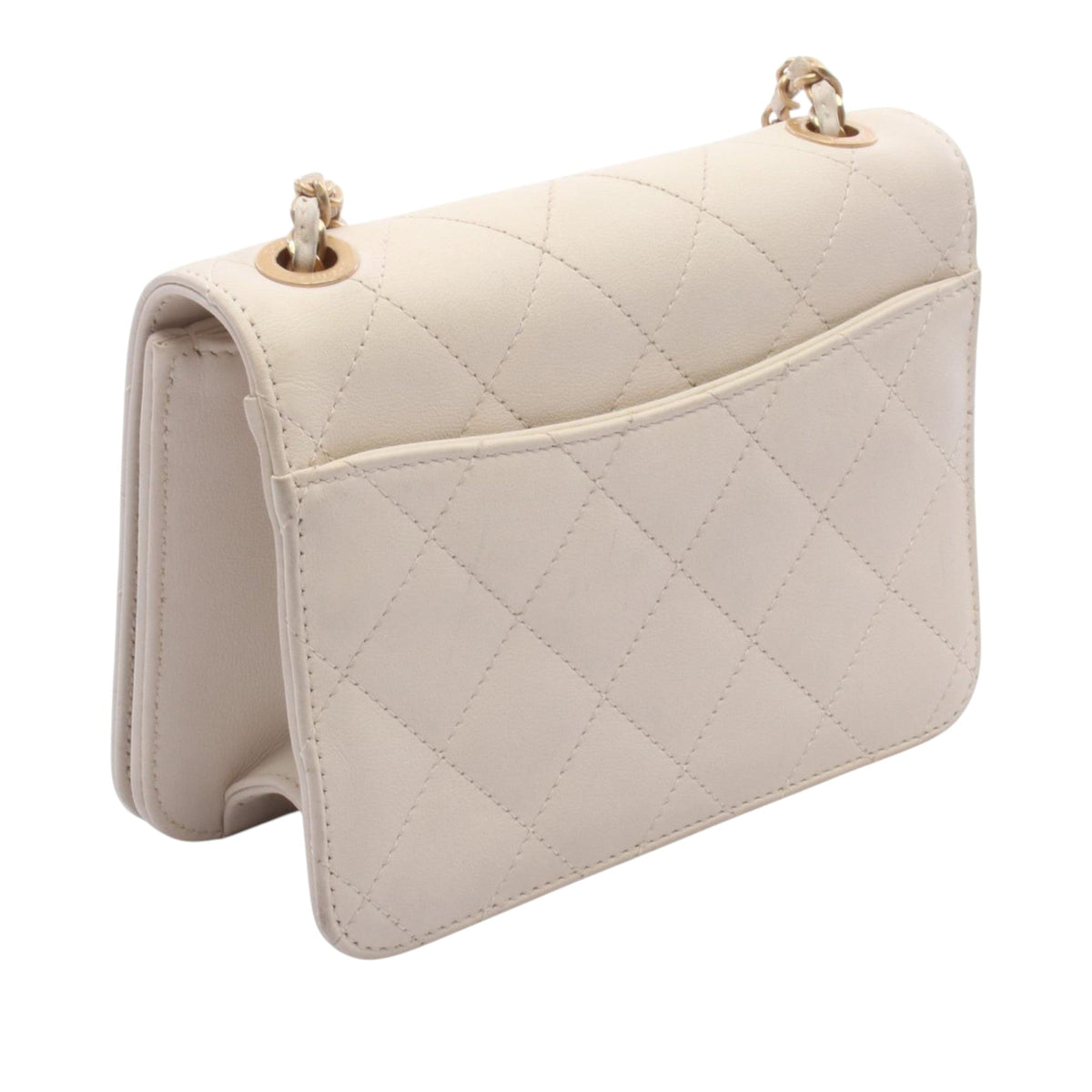 Chanel Small CC Quilted Calfskin Crystal Pearl Full Flap — White