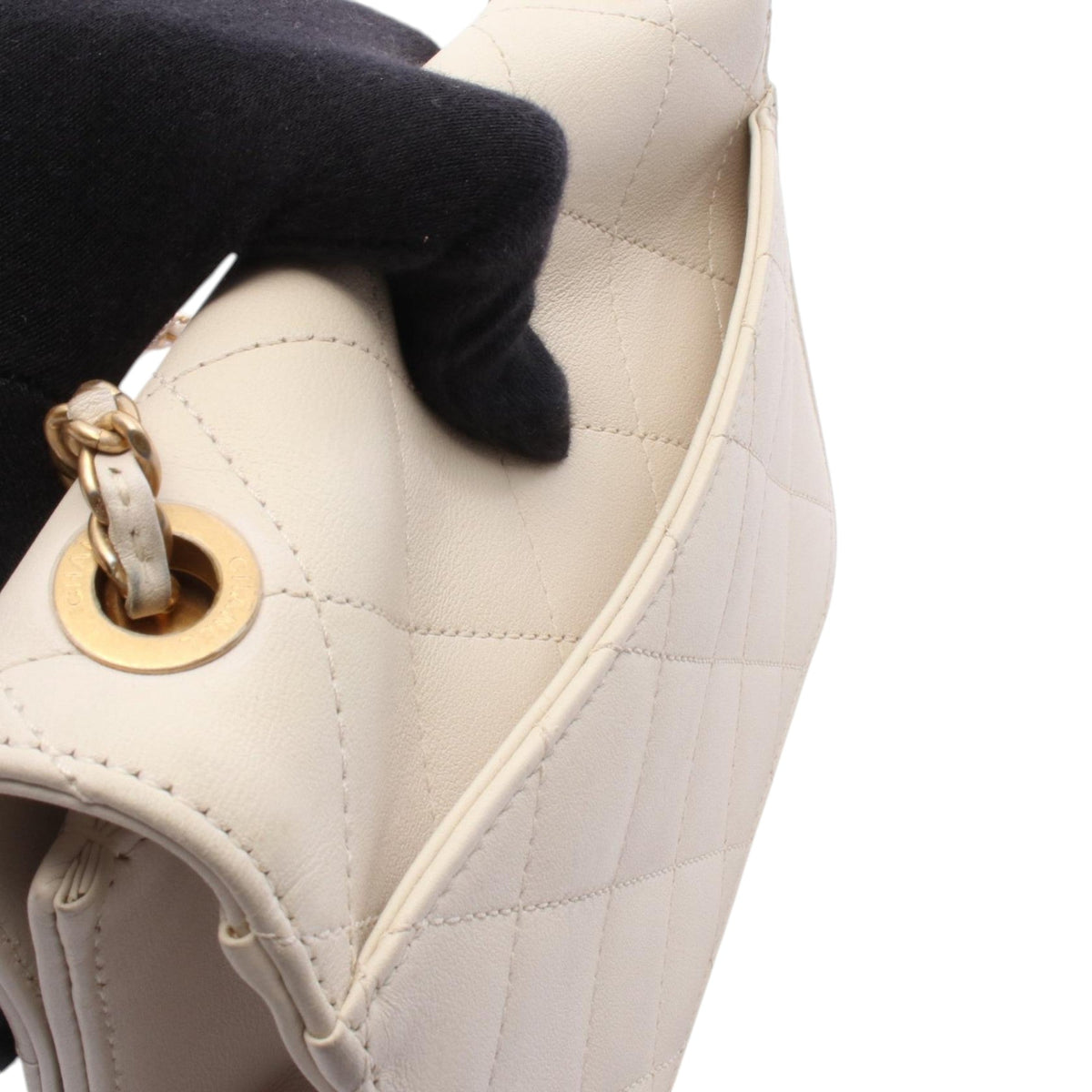 Chanel Small CC Quilted Calfskin Crystal Pearl Full Flap — White
