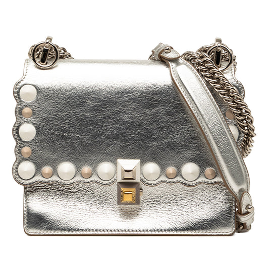 Fendi Mini Scalloped Metallic Leather and Pearls Kan I Crossbody
