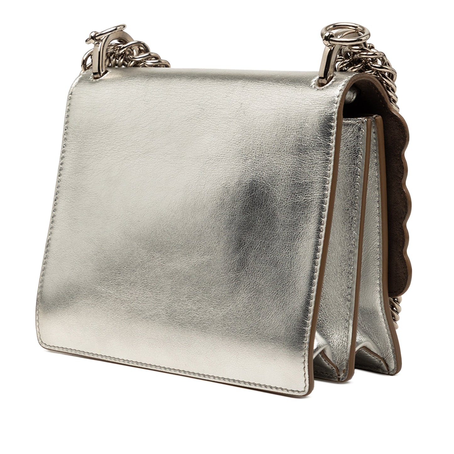 Fendi Mini Scalloped Metallic Leather and Pearls Kan I Crossbody