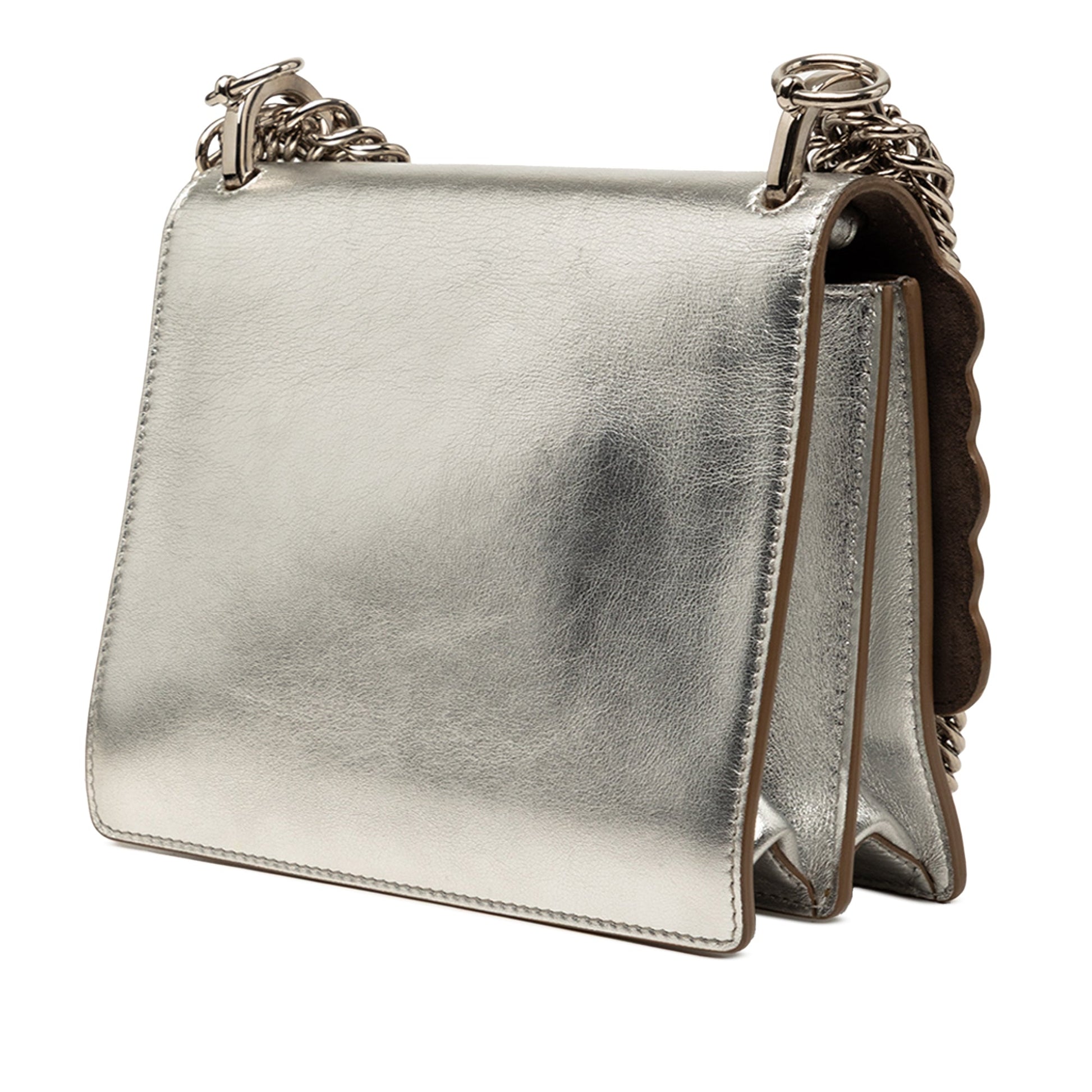 Fendi Mini Scalloped Metallic Leather and Pearls Kan I Crossbody