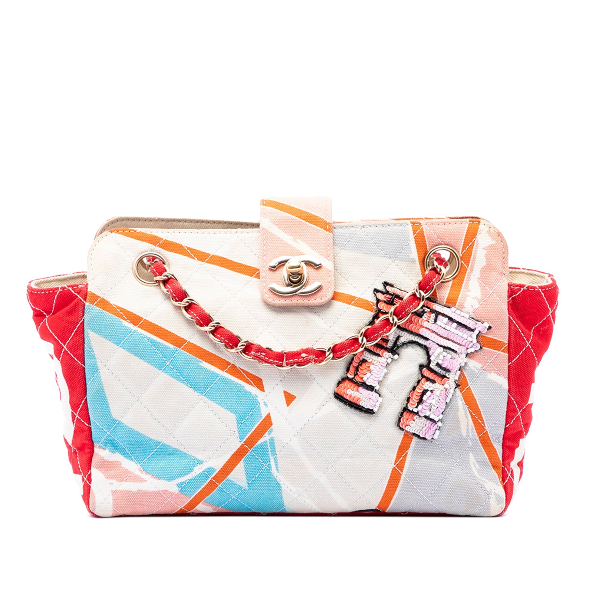 Chanel CC Quilted Printed Canvas and Sequins Arc De Triomphe Shoulder Bag