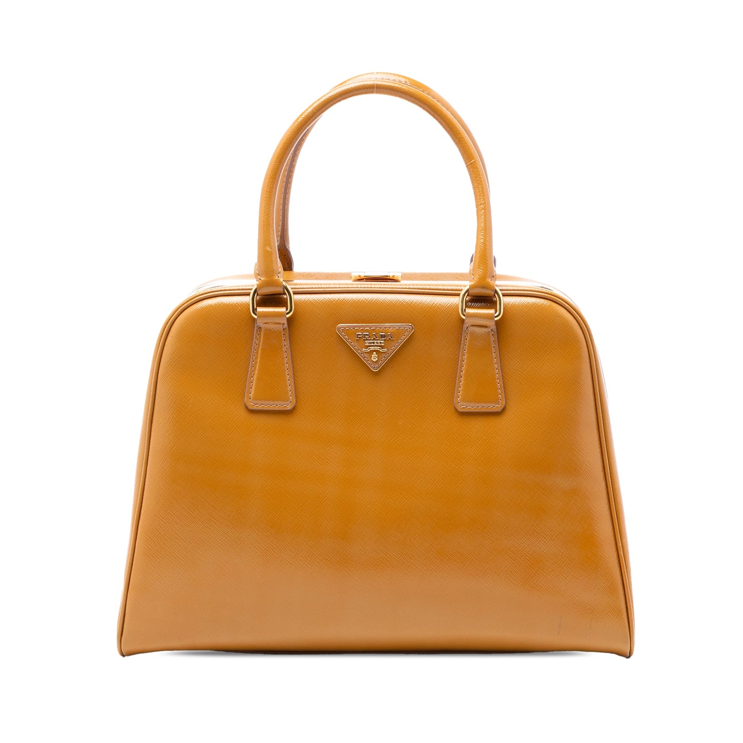 Prada Saffiano Vernice Pyramid Frame Handbag