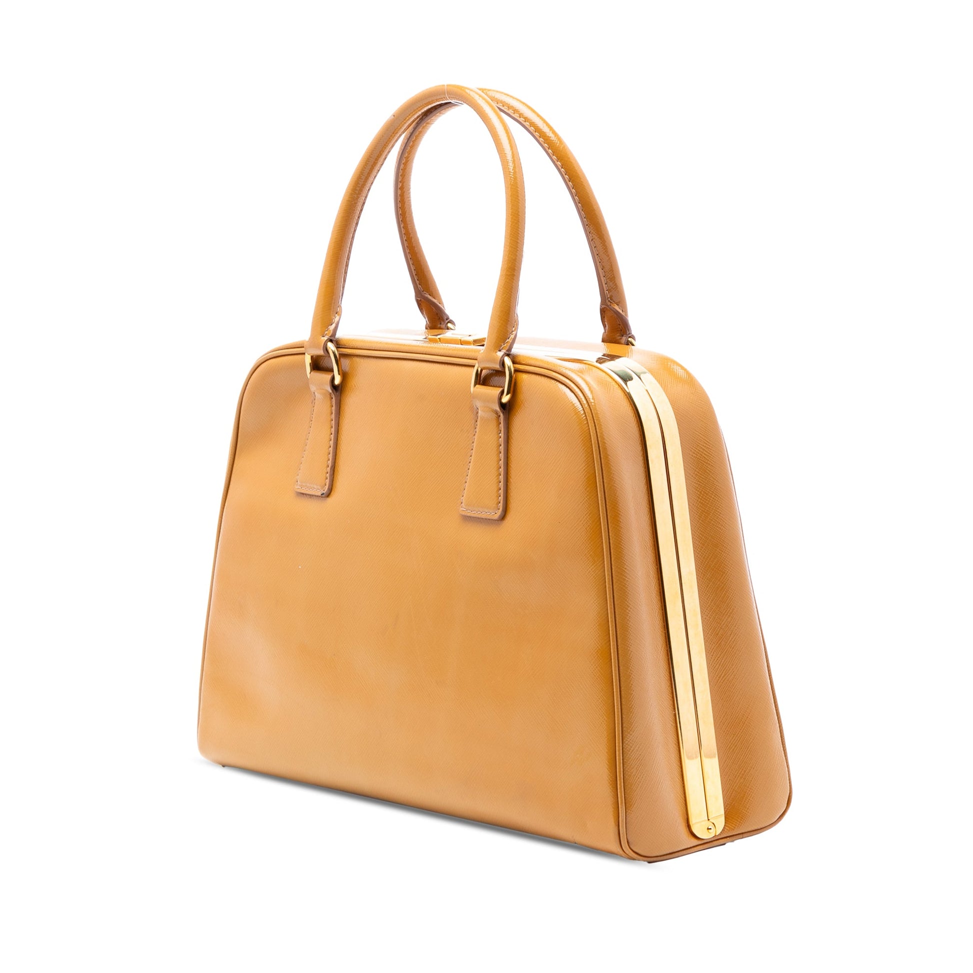 Prada Saffiano Vernice Pyramid Frame Handbag