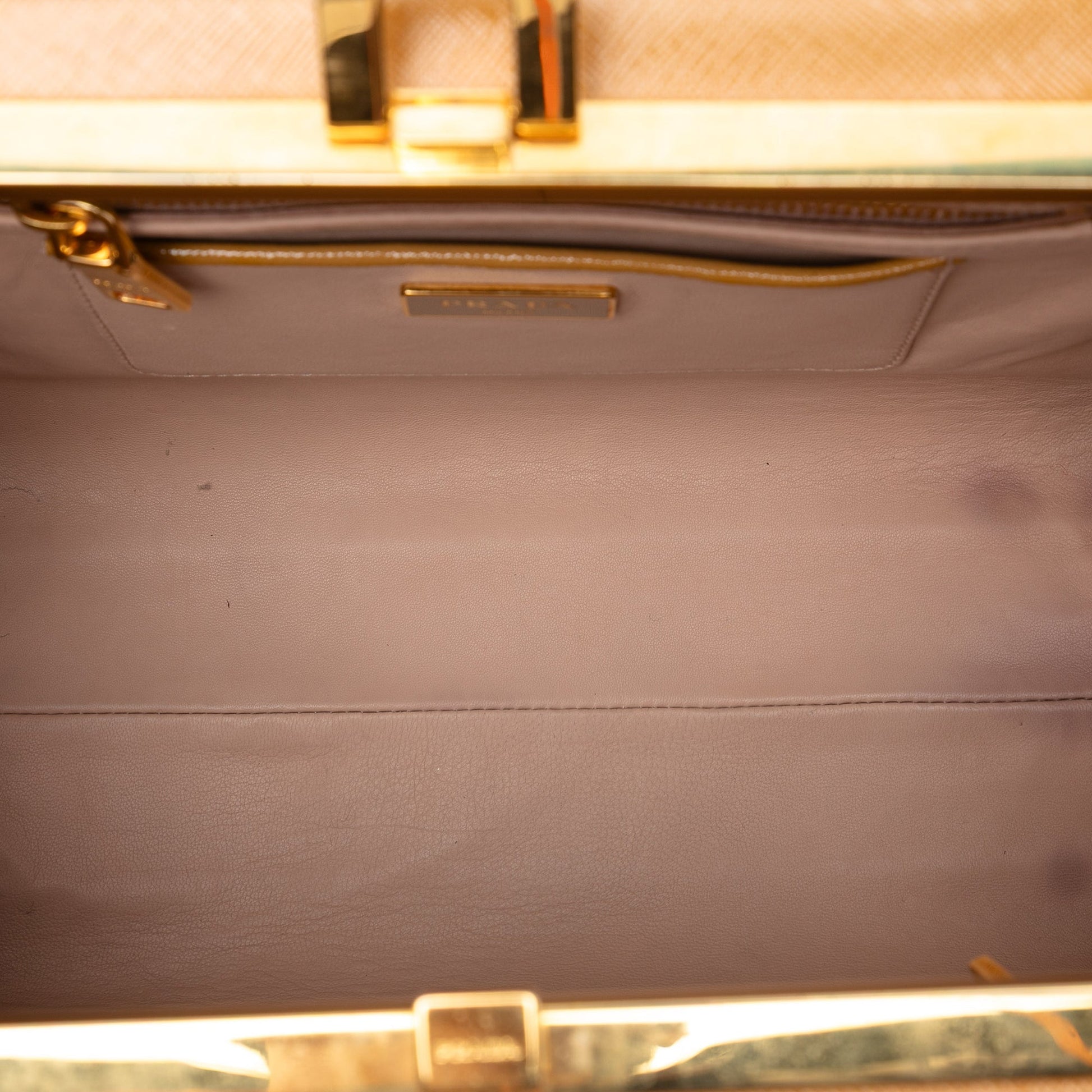 Prada Saffiano Vernice Pyramid Frame Handbag